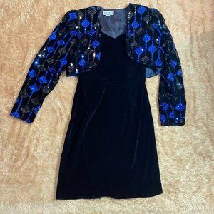 VINTAGE Dave & Johnny Velvet dress with Sequin coat